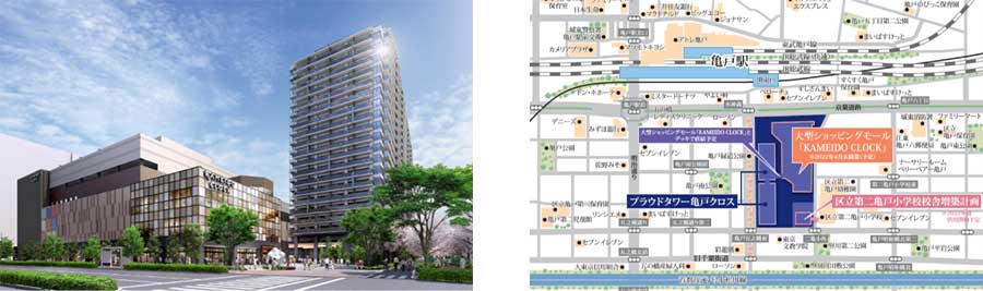 施設イメージ（左から施設外観、現地案内図）
