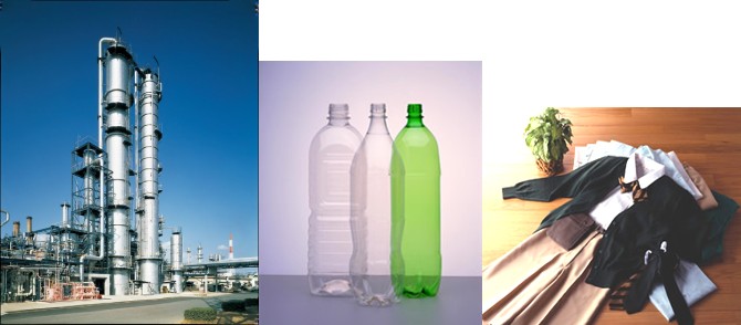 図2：CFPを提供する石油化学品・機能材等（例：パラキシレン製造装置とパラキシレンを使用した製品イメージ）