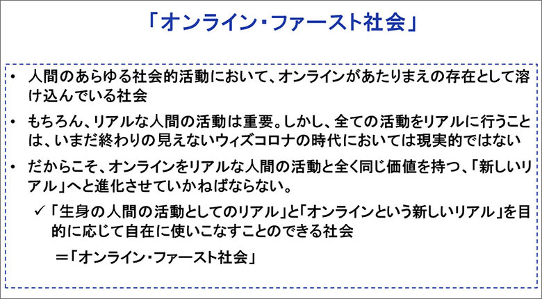 図1:「オンライン・ファースト社会」について(三谷講演資料より)