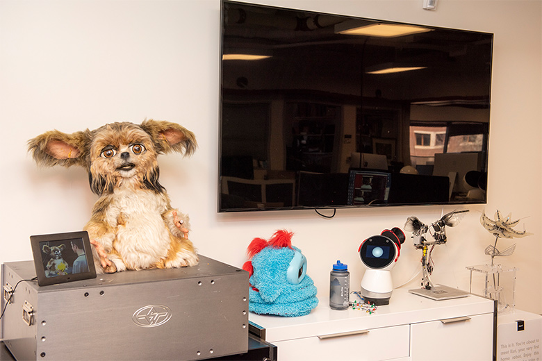 左から「Leonard（レオナルド）」「Tega（テーガ）」「JIBO（ジーボ）」「Cyberflora（サイバーフローラ）」。