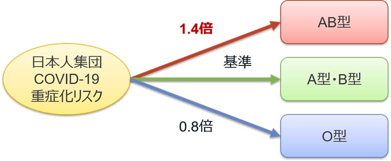 図4：血液型別の新型コロナウイルス重症化リスク［2］