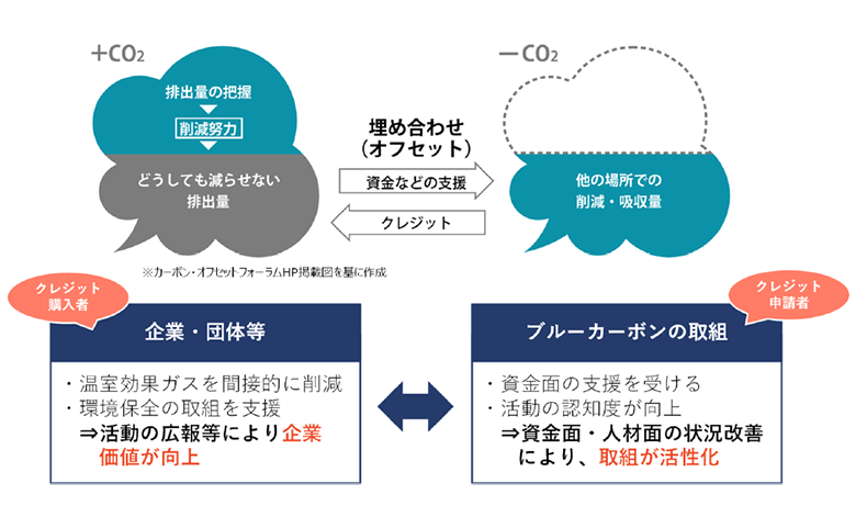 図2：カーボン・オフセットの取組イメージ （出典：Jブルークレジット（試行）認証申請の手引き Ver.1.1）