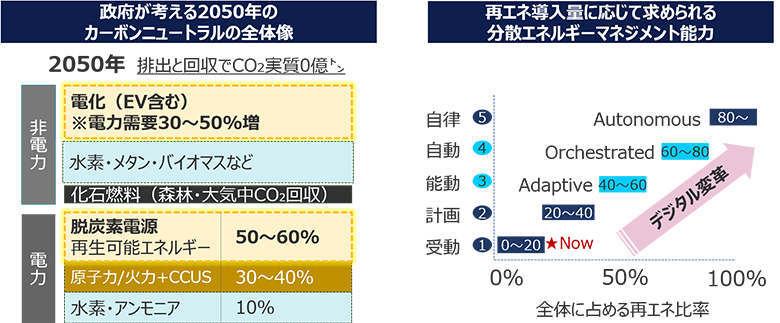 図1：政府は2050年排出と回収でCO2実質0億トンを目指している