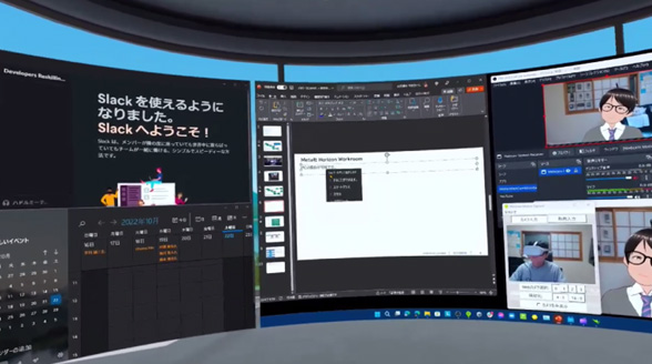 図5：VR HMD内でマルチディスプレイによるPC作業を行う様子