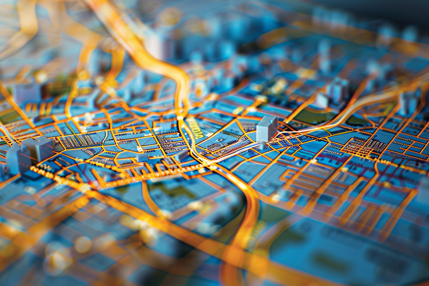 人流分析イメージ図。従来は大きな単位での人口分析。人流分析では道路単位分析、施設・エリア単位分析で地理情報に沿った分析で、より精緻に。ミクロで高精度な人流分析を実現。